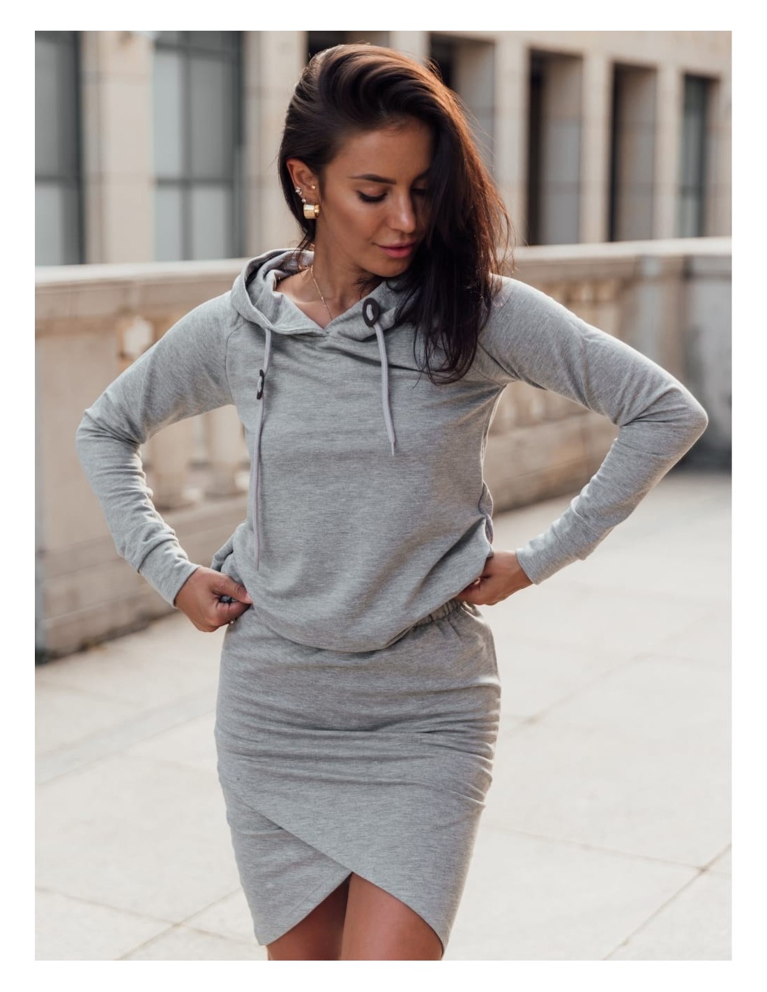 Women\'s sports set, skirt and hoodie, gray FI697 - Online store - Boutique